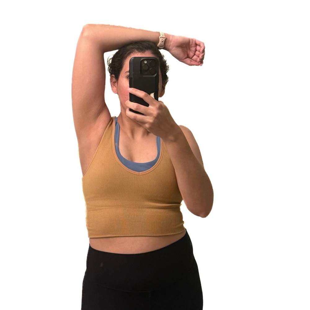 90 Degree By Reflex Tan Ribbed Crop Top